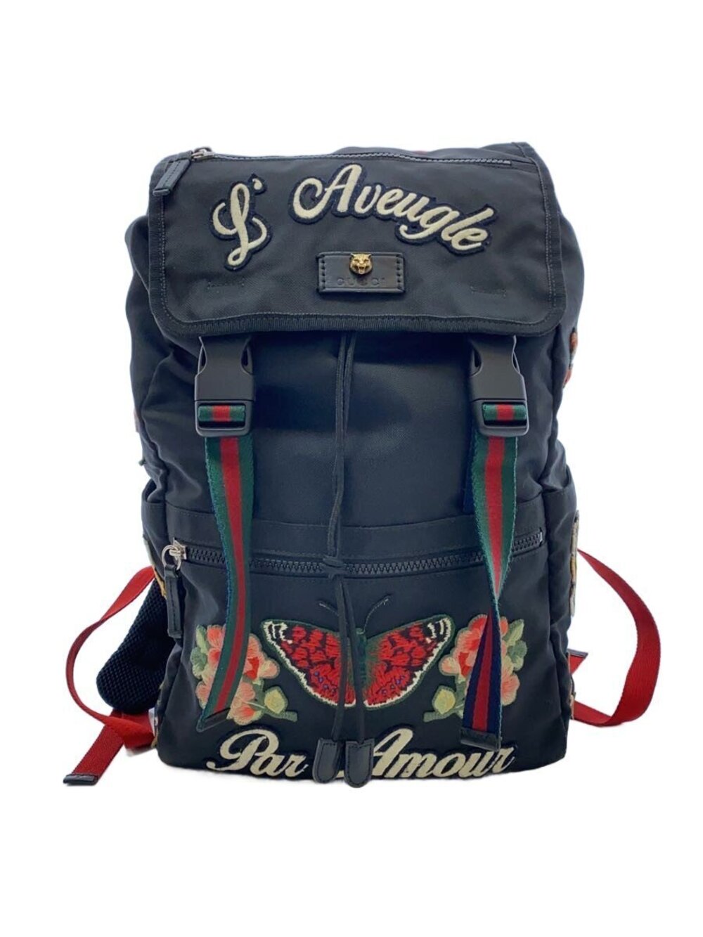 Gucci Backpack Rucksack Daybag Techno Canvas Embroidery Black